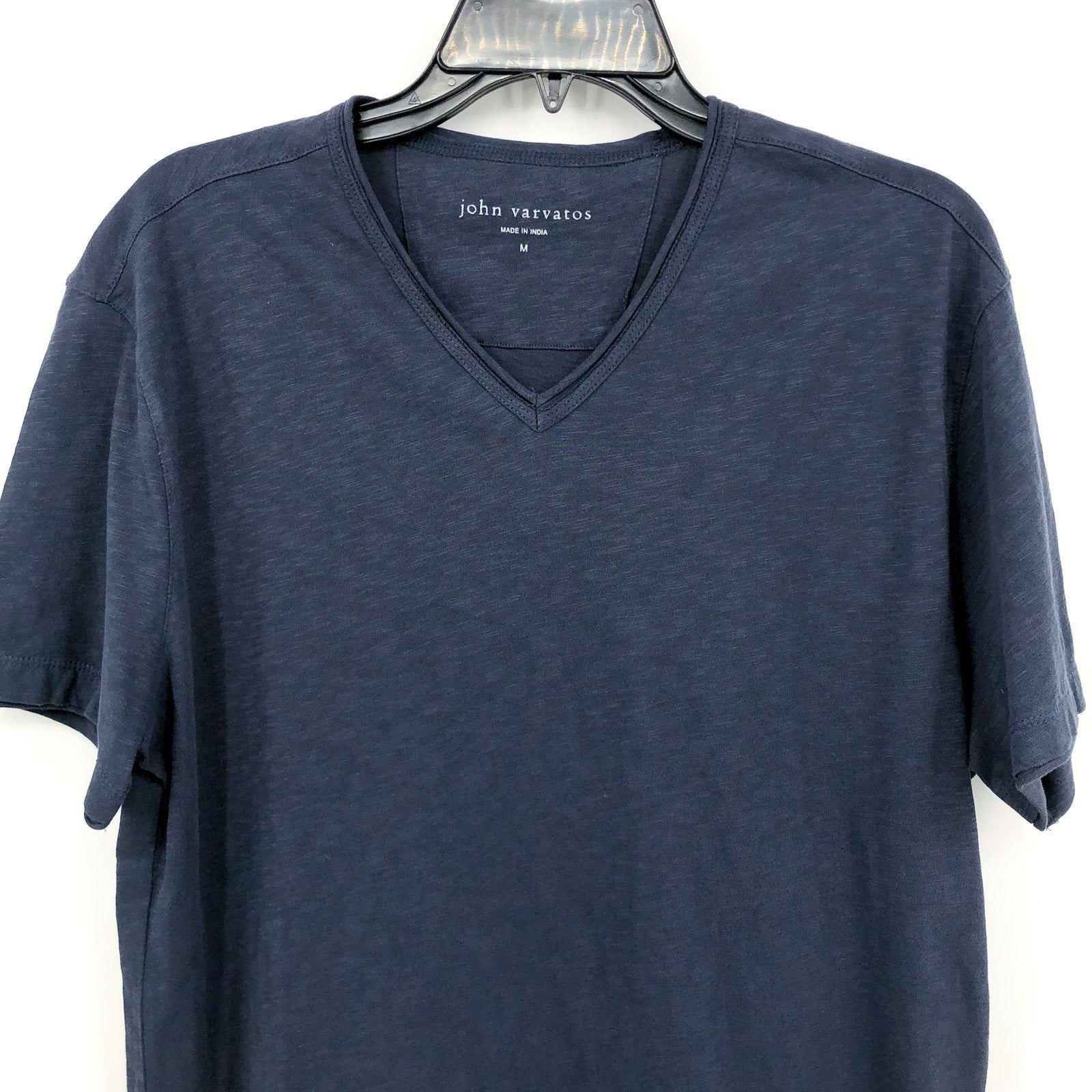 JOHN VARVATOS Men's Miles Slub V Neck Tee Medium Oiled Blue Short Sleeve NWT