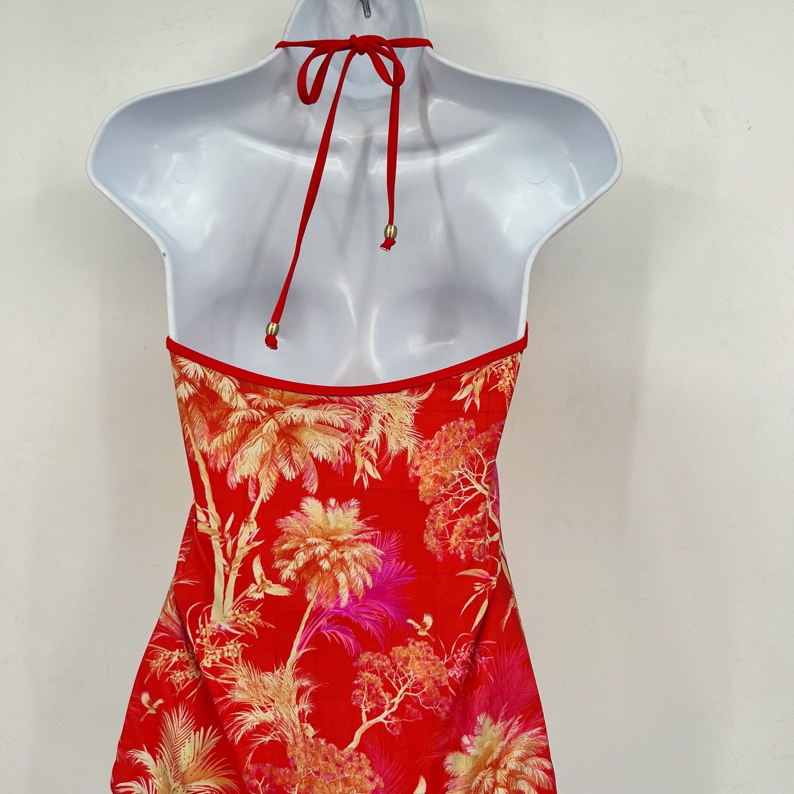 SEAFOLLY Marbella One Piece Swimsuit Size 8 Red Flame Gold Floral Print NWT