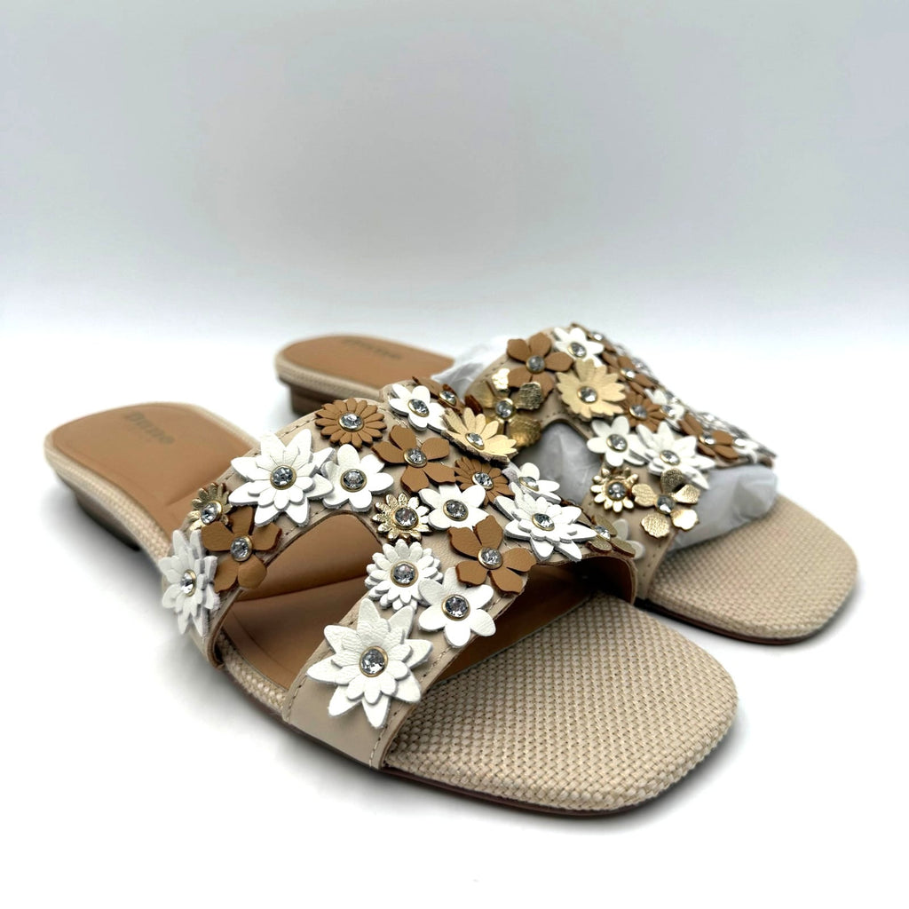 Dune London Womens Loupes Floral Slide Sandals Size 7 EU 37 White Leather NIB