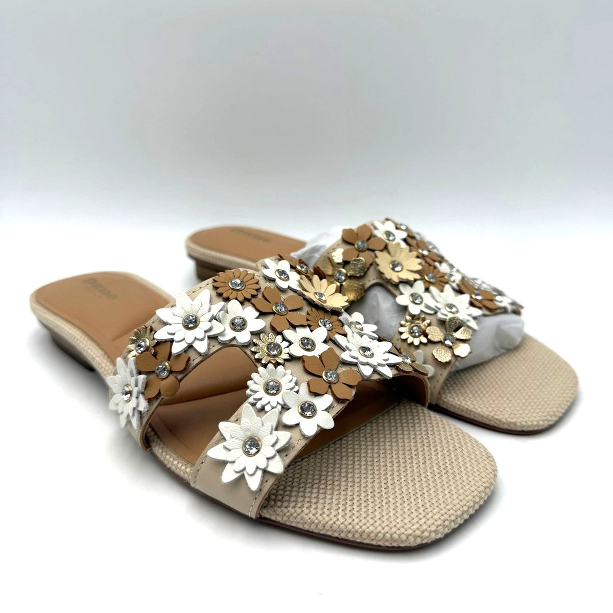Dune London Womens Loupes Floral Slide Sandals Size 7 EU 37 White Leather NIB
