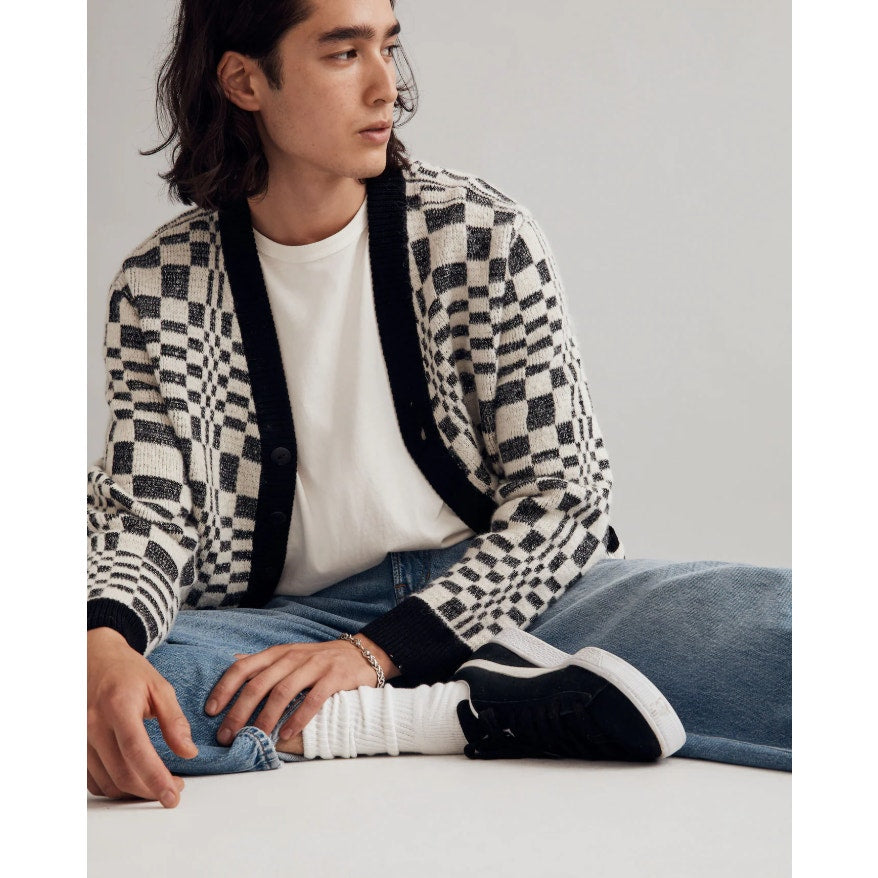 Corridor Mens Optic Alpaca Cardigan XL Black Check Print Sweater NH809 NWT