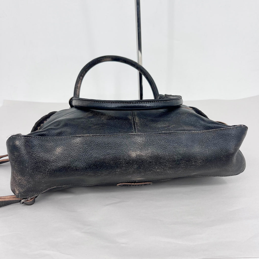Bed Stu Rockababy Leather Shoulder Bag Washed Black Satchel Purse NWT