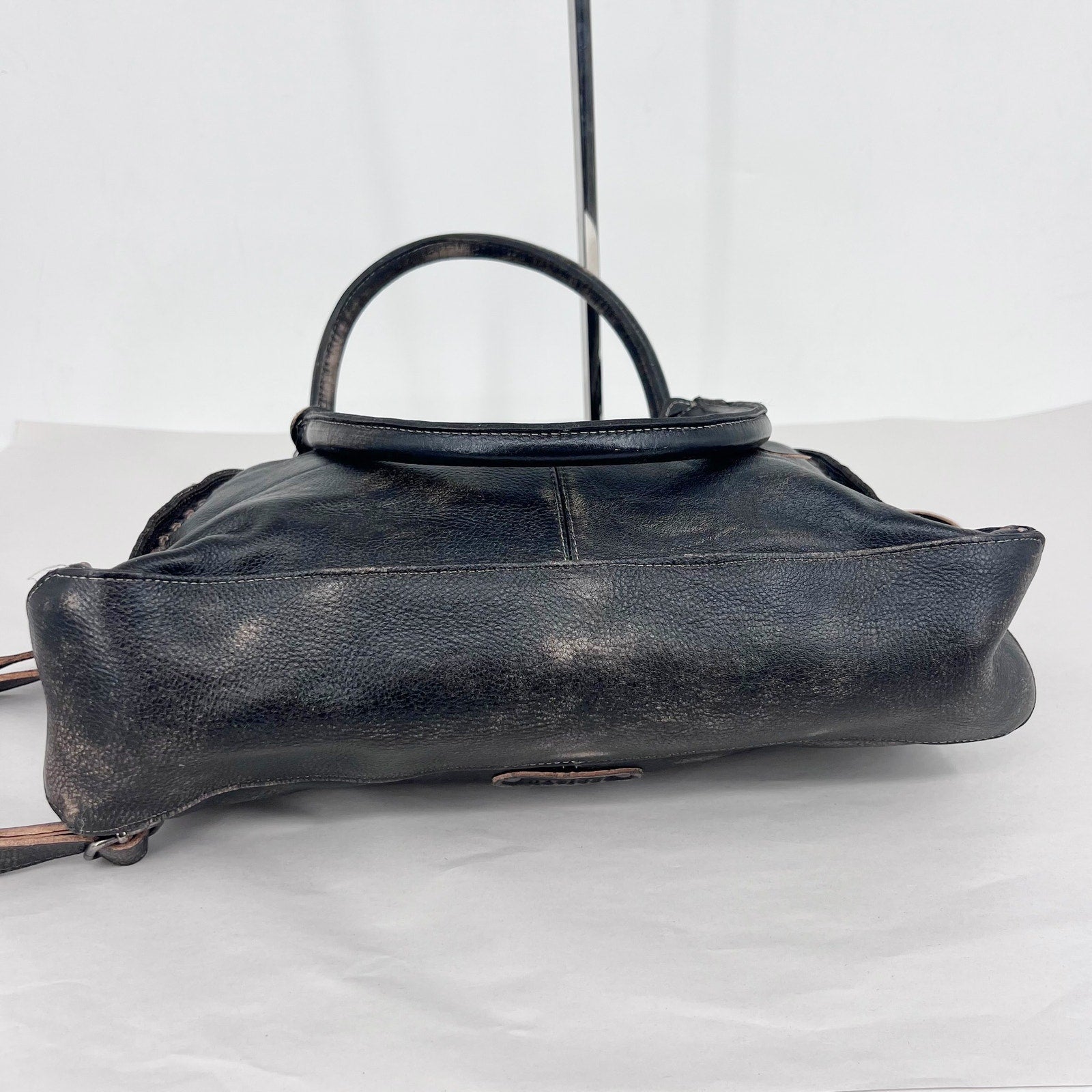 Bed Stu Rockababy Leather Shoulder Bag Washed Black Satchel Purse NWT