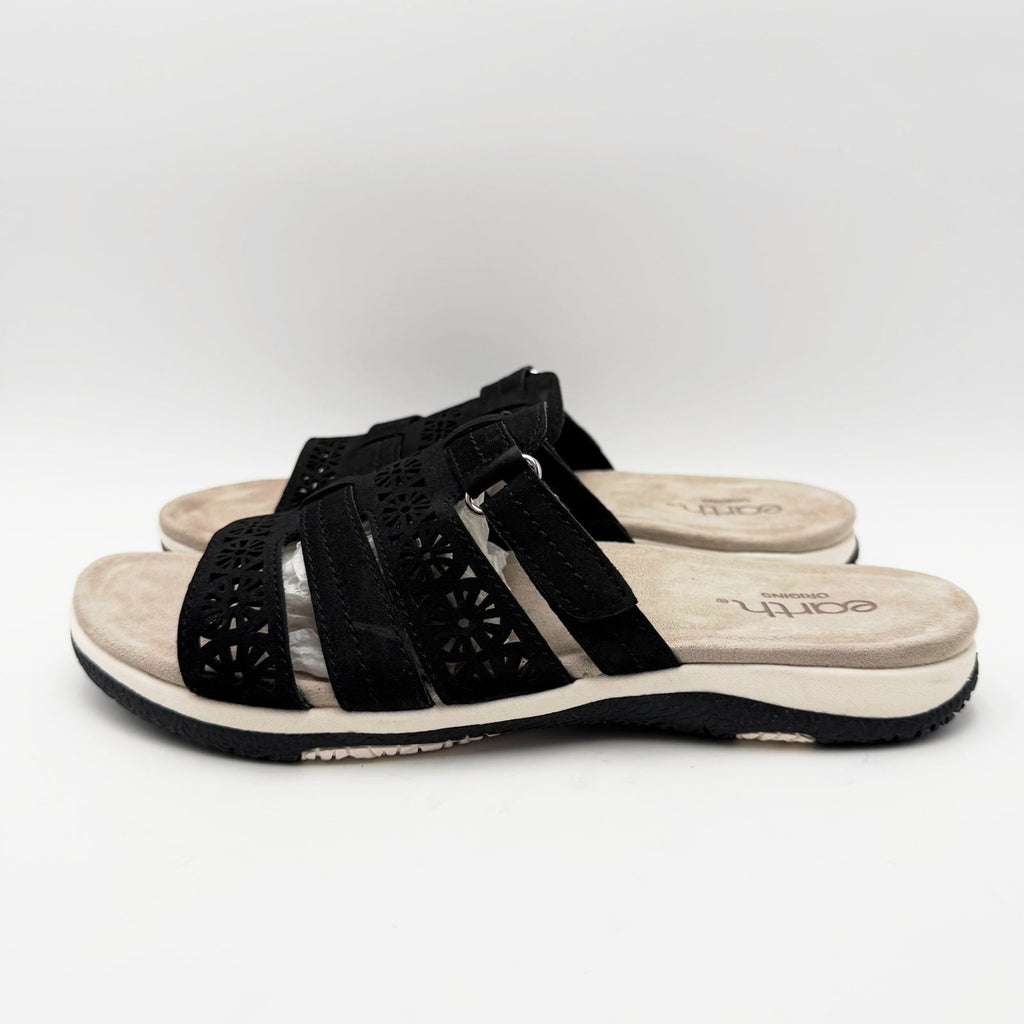 Earth Origins Womens Sinci Slide Sandals Size 9.5 Black Laser Cut Comfort NWOB