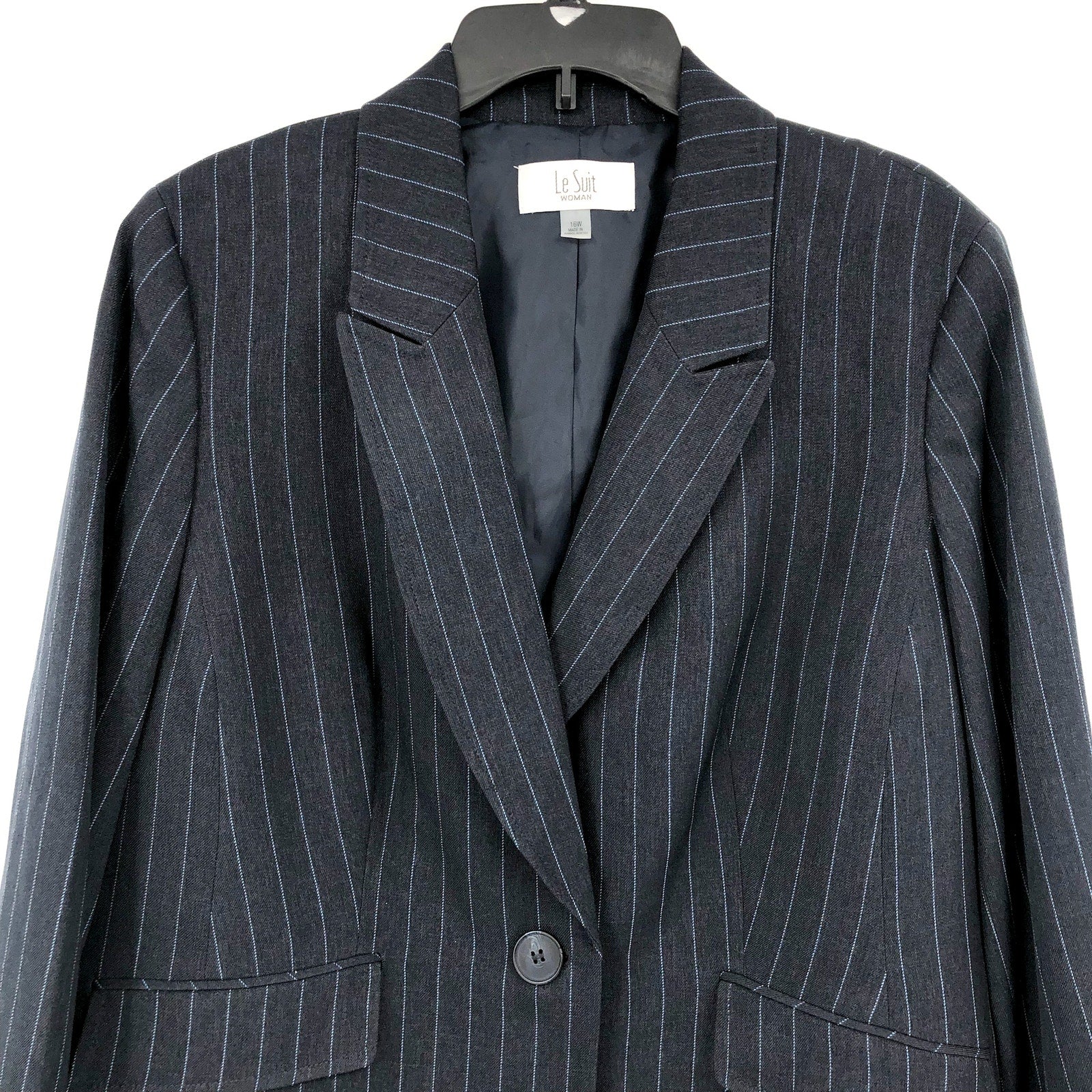LE SUIT Single Button Suit Jacket 16W Navy Blue Pinstripe Blazer NWT