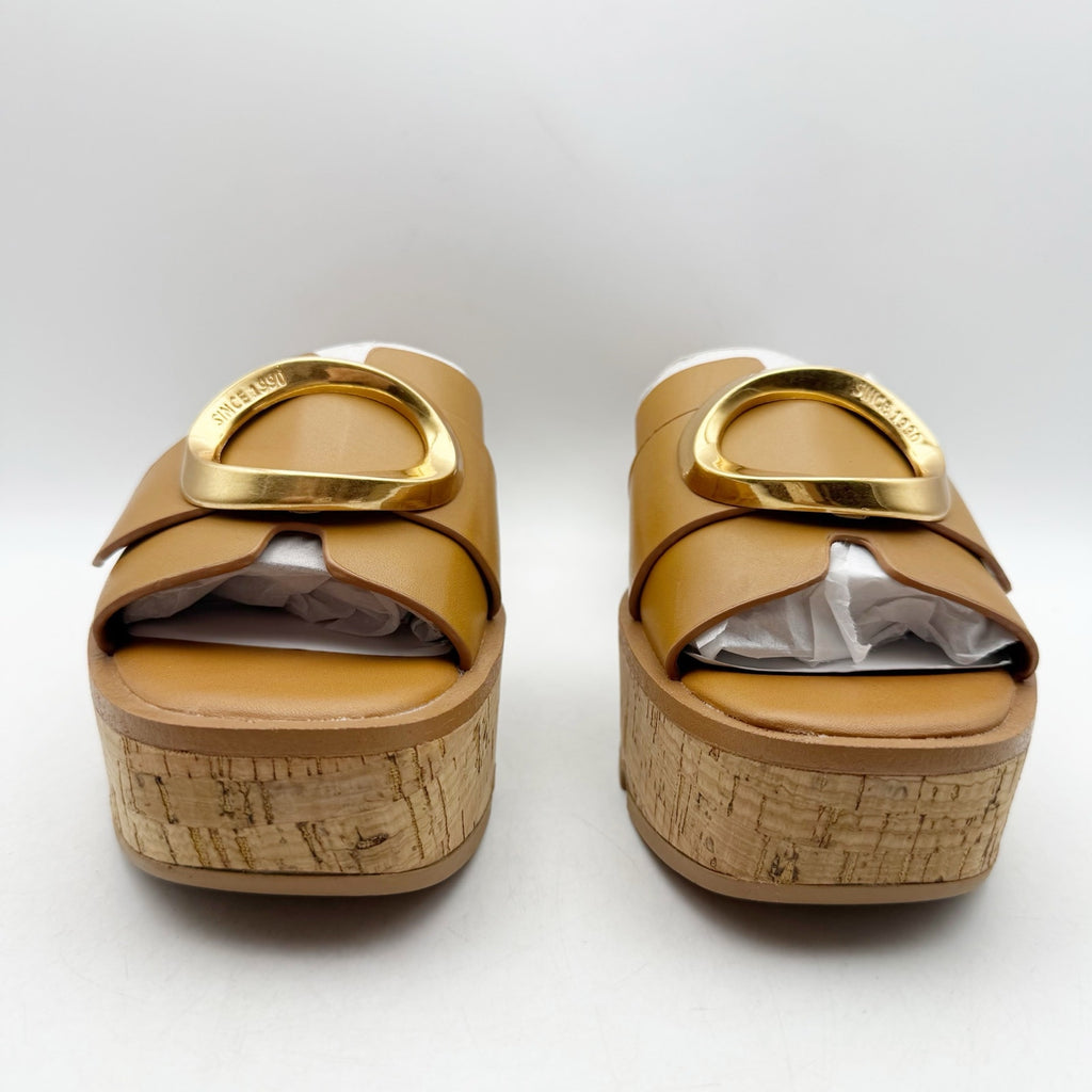Franco Sarto Womens Hoda Cork Platform Slide Sandals US 6.5 M Tan Leather NWOB