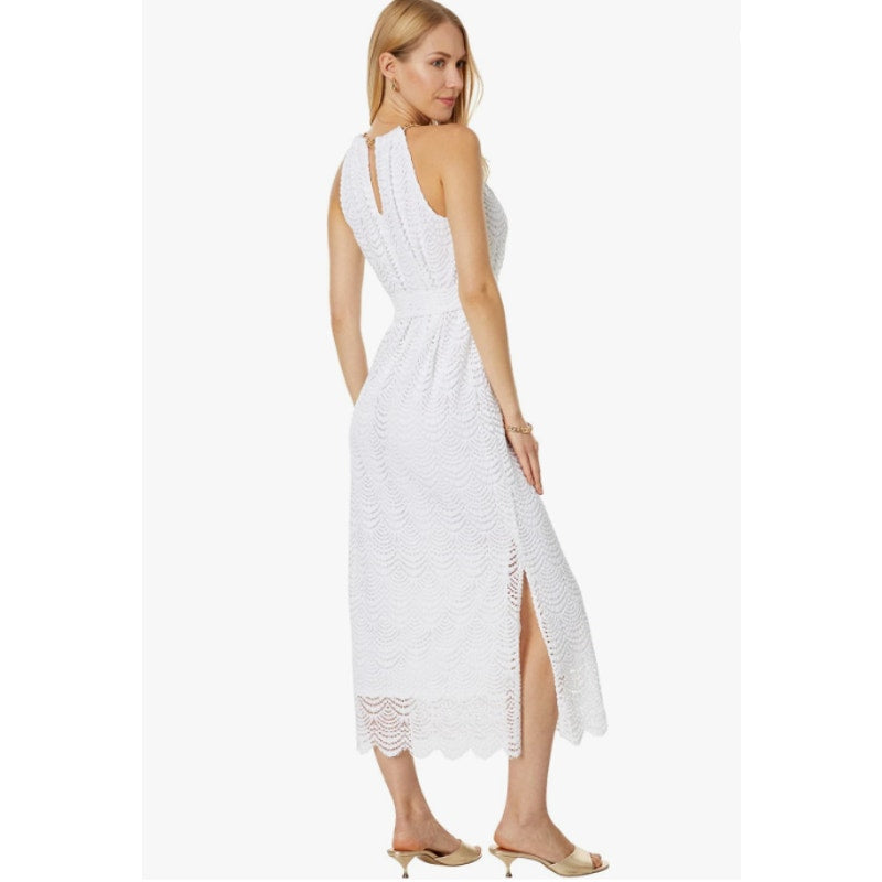 LILLY PULITZER Bingham Lace Midi Dress XS Resort White Scalloped Shell NWT