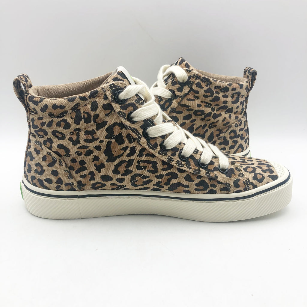 Cariuma Women's OCA High Stripe Sneaker Size 8.5 Tan Brown Leopard Canvas NIB