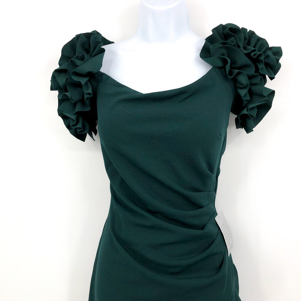 XSCAPE Women's Scuba Crepe Ruffle Midi Dress Size 6 Green Off the Shoulder NWT