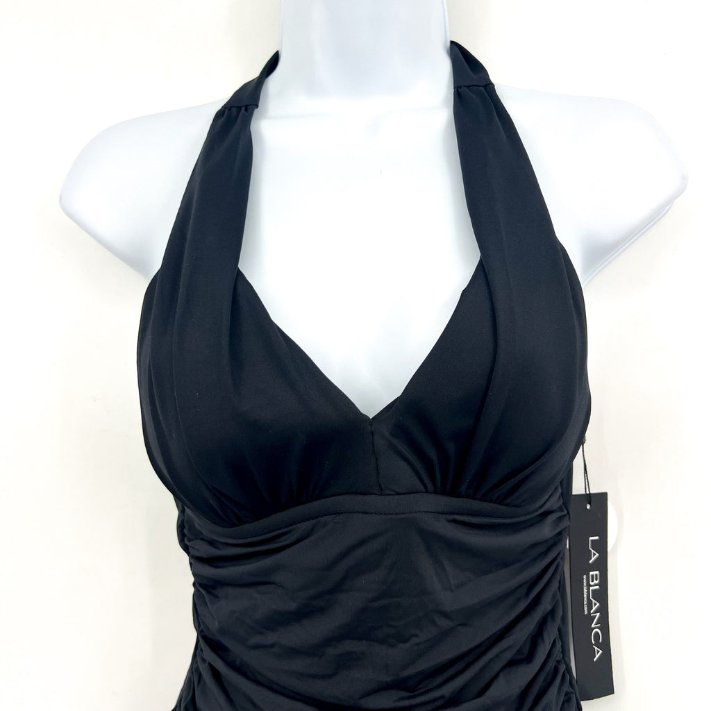 LA BLANCA Women's Island Goddess Halter Tankini Top Size 4 Black Stretch NWT