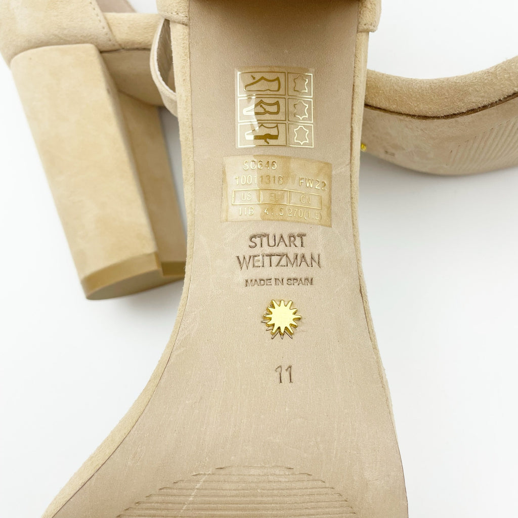 Stuart Weitzman Womens Nearlynude Highshine Sandal Size 11 Adobe Beige Heel NWOB