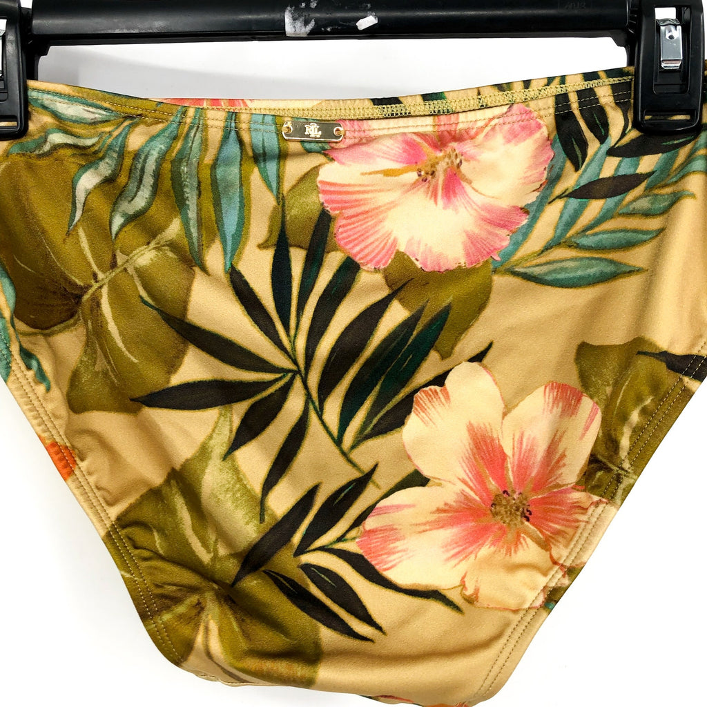 LAUREN RALPH LAUREN Tankini Top & Bottom Set Size 10 Gold Tropical-Print NWOT