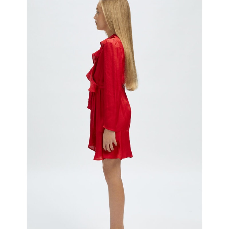 BARDOT Girl's Winona Wrap Dress Size 14 Fire Red Long Sleeve Ruffle NWT