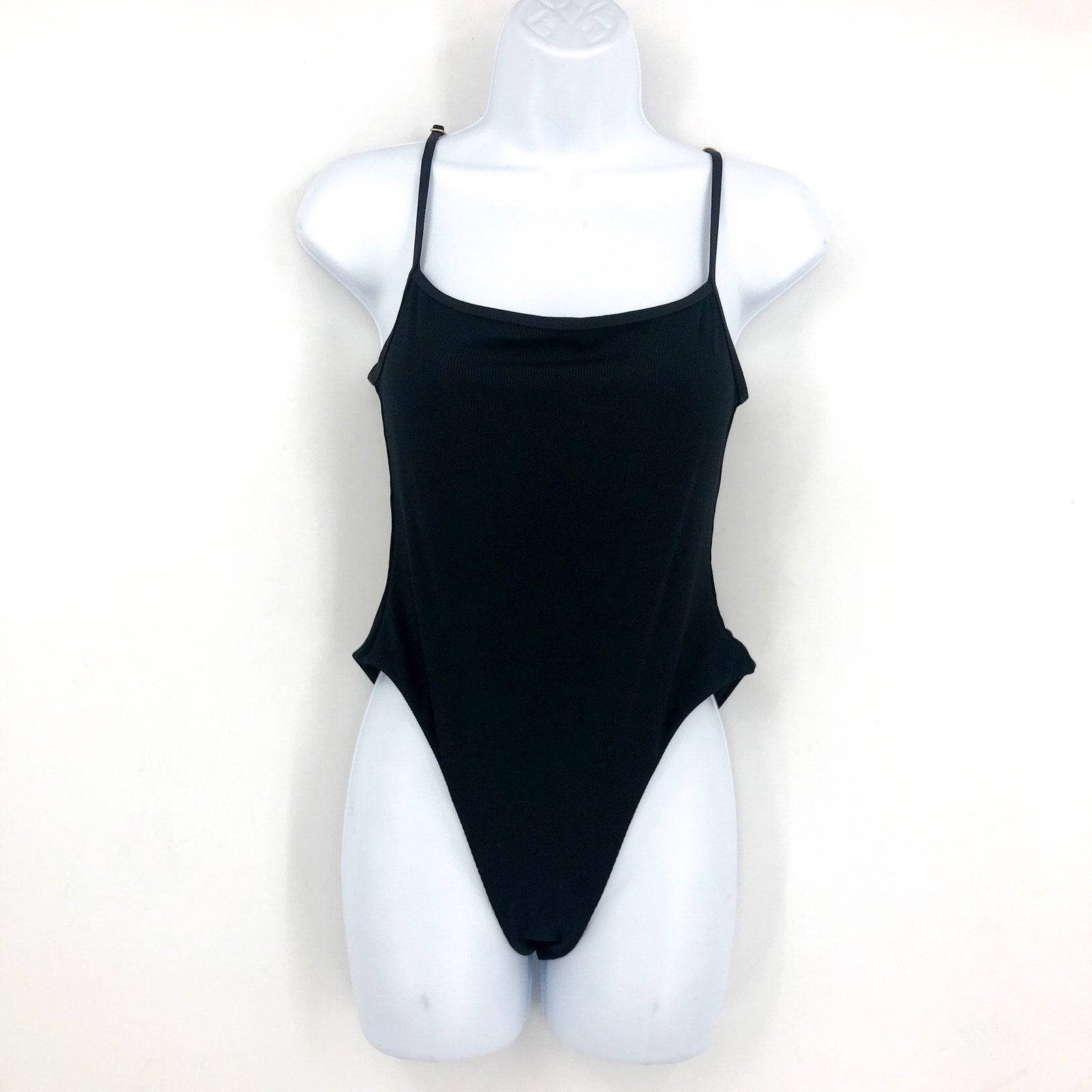 L*SPACE Women's Holly One Piece Swimsuit Large Black Ribbed Scoop Back NWT