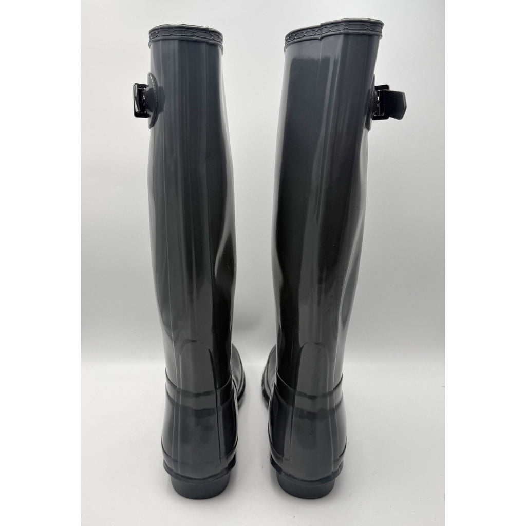 Hunter Womens Original Tall Gloss Rain Boots Size 10 Graphite Grey WP NWOB