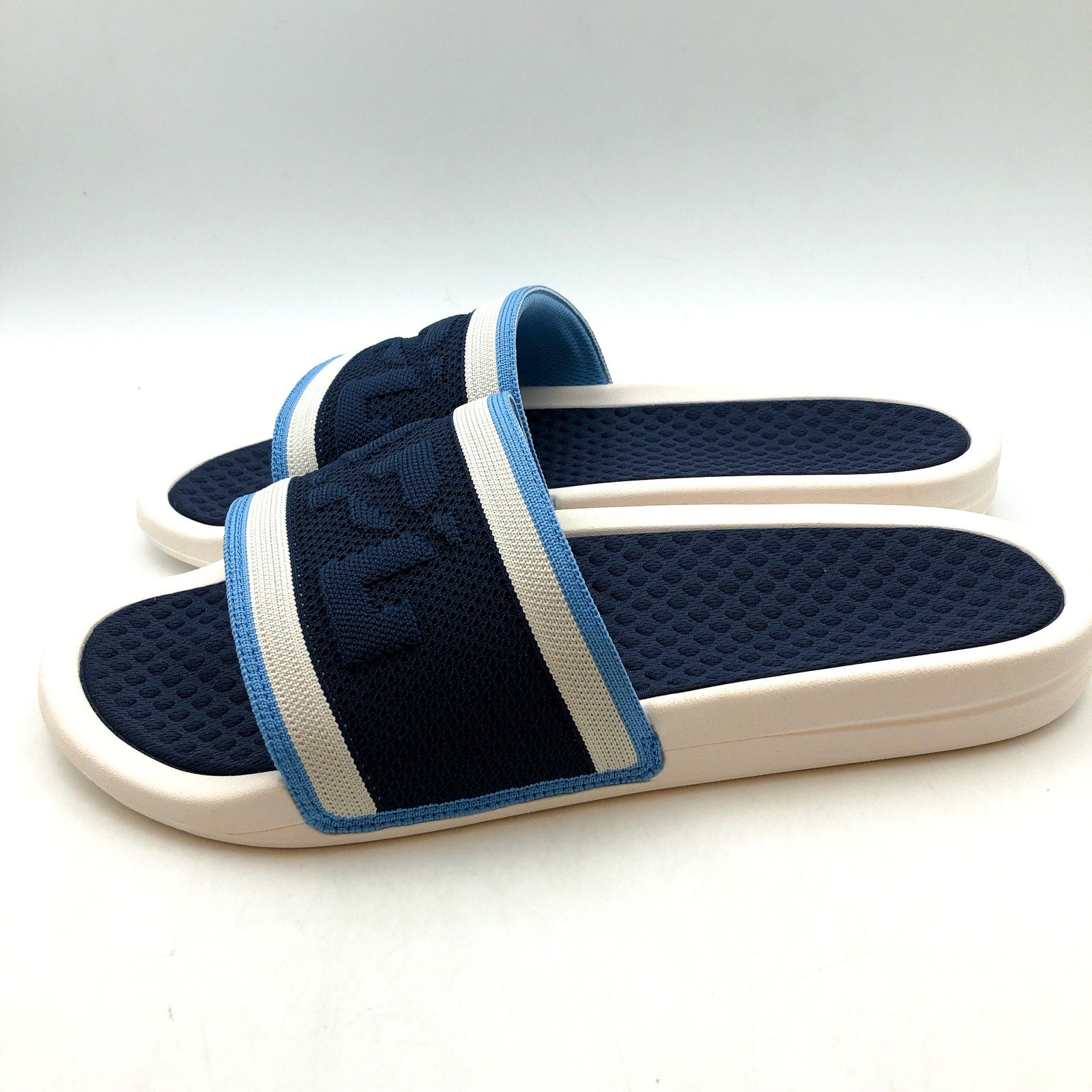 APL Mens Big Logo TechLoom Slide Sandals US 9 EU 42 White Blue Slip On NIB