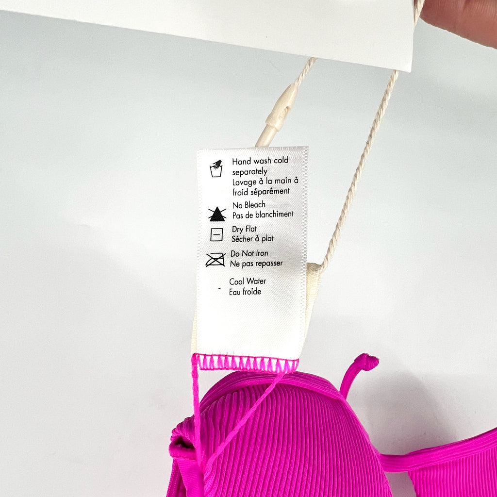 L*SPACE Lindsay Bikini Top XL Pink Bright Fuchsia Ribbed Triangle NWT