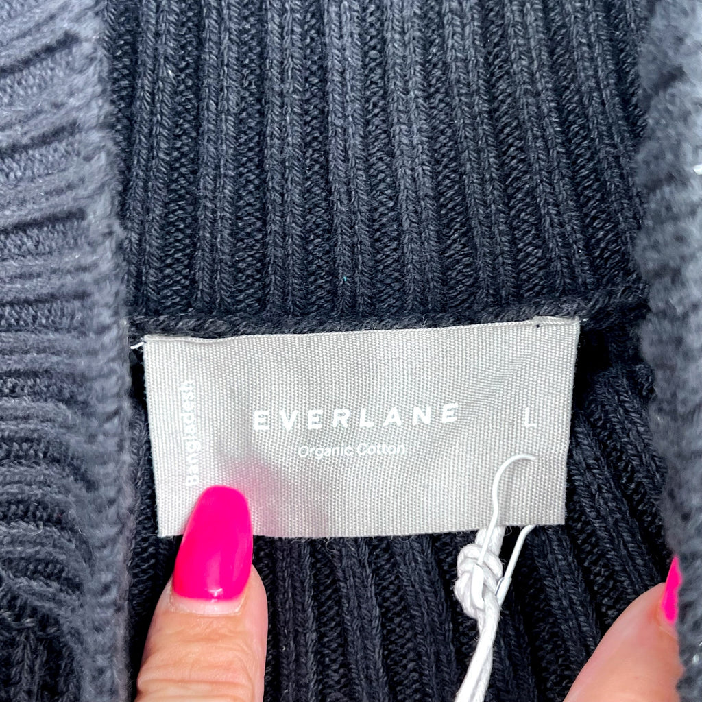 EVERLANE Women's The Organic Cotton Ribbed Turtleneck Sweater Large Black NWT