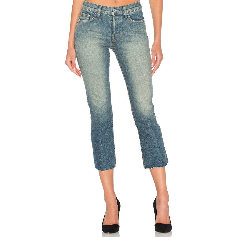BALDWIN Women's Maxwell Crop Kick Flare Jeans Size 24 Blue Traction Stretch NWT