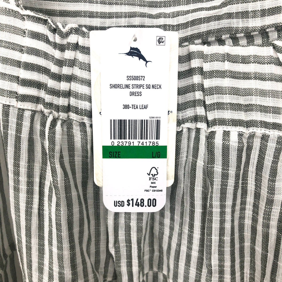 TOMMY BAHAMA Shoreline Stripe Midi Dress Large Green Gray White Cover-Up NWT