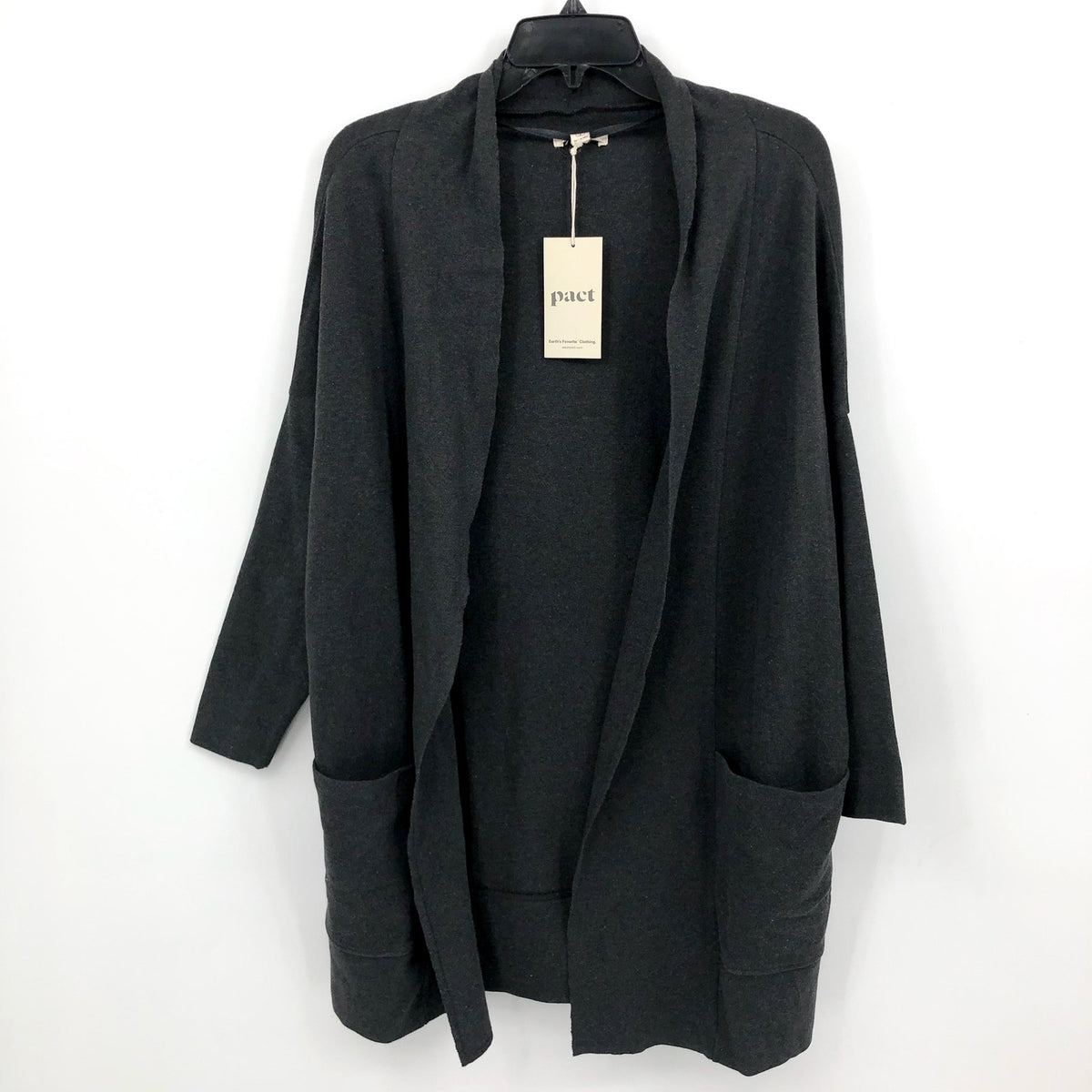 PACT Women' Airplane Wrap Cardigan XS-Small Gray Charcoal Heather Open Front NWT