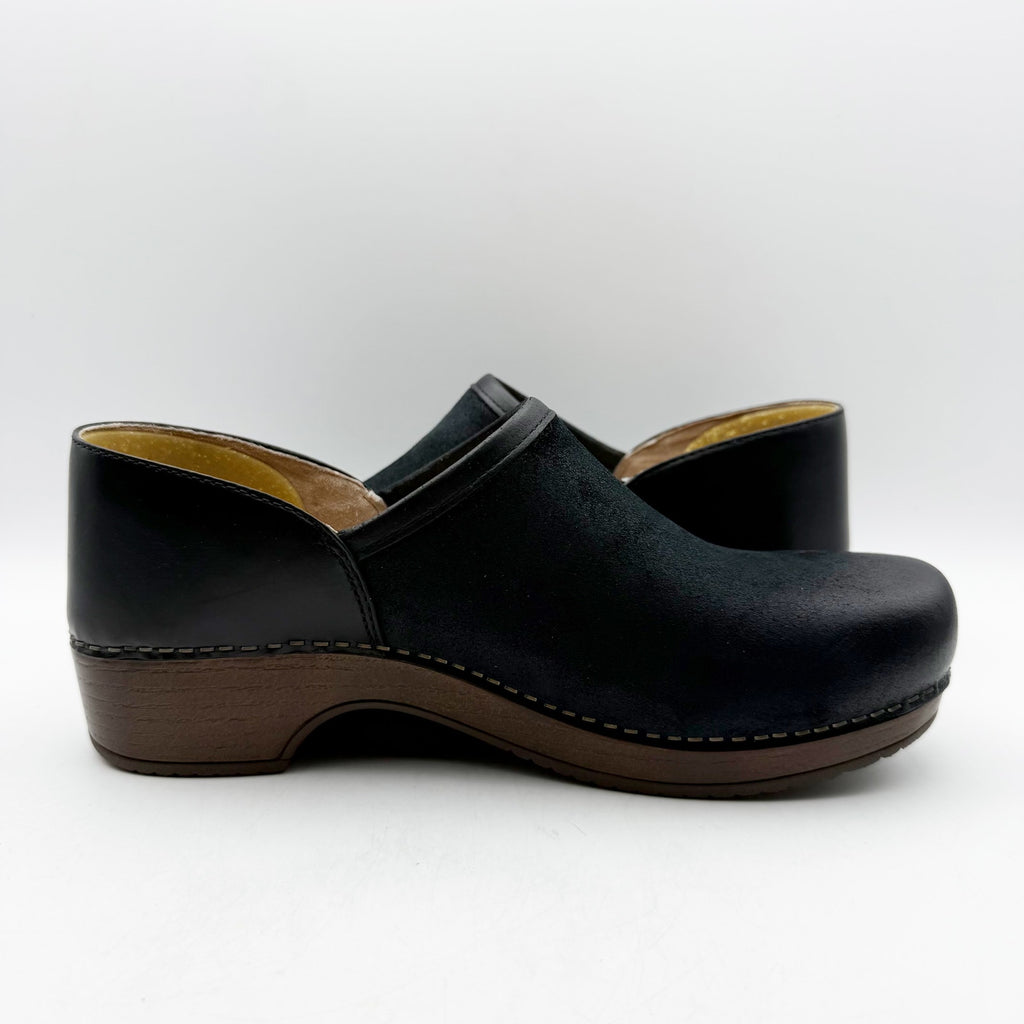Dansko Womens Brenna Clogs EU 40 US 9.5 Black Burnished Suede Leather NIB