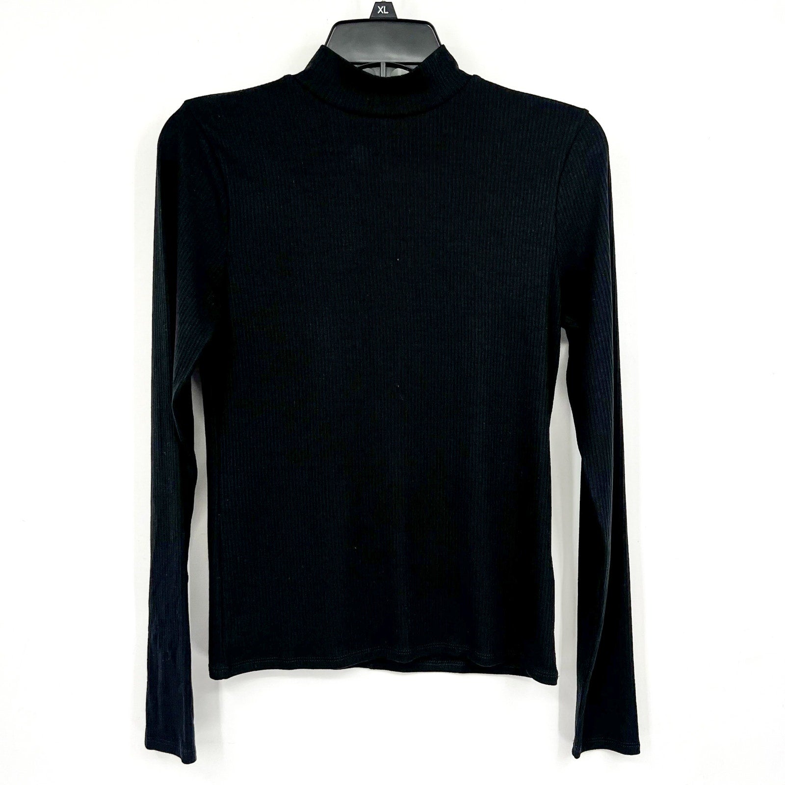 MADEWELL Women's Drapey Rib Long-Sleeve Mockneck Top Medium Jet Black NS610 NWT