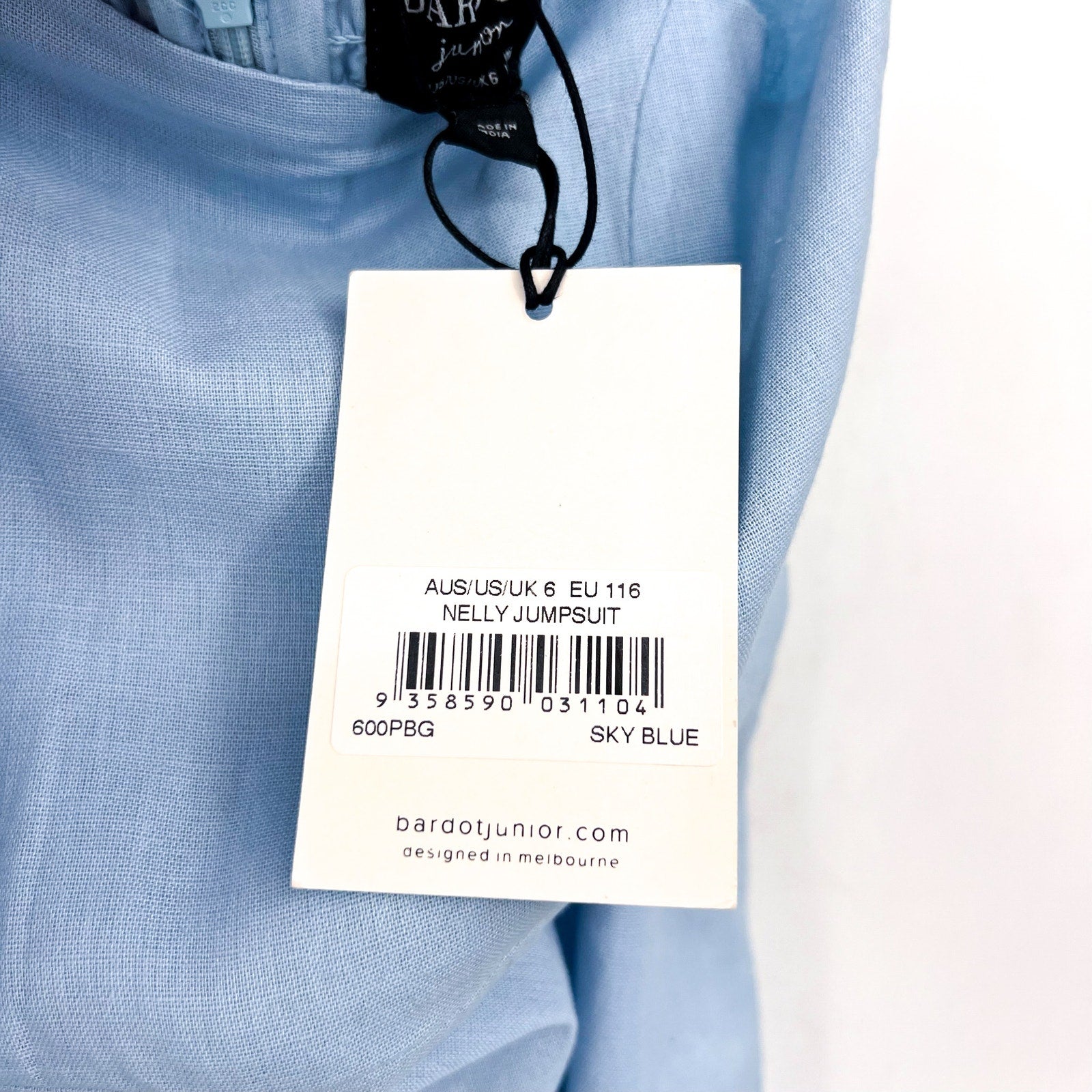 BARDOT JUNIOR Girls Nelly Ruffle Jumpsuit Size 6 Small Sky Blue Square Neck NWT