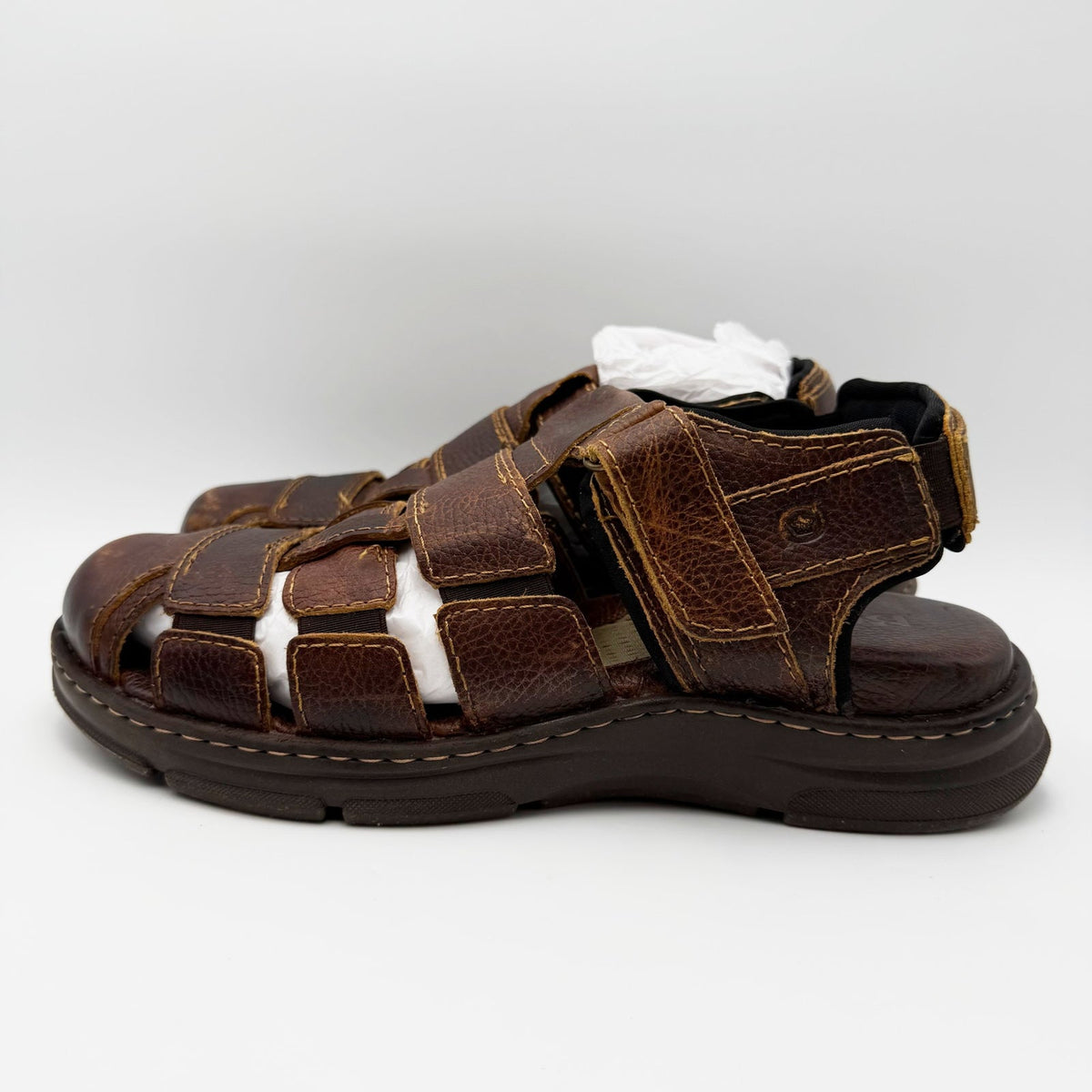 Born Mens Colby Fisherman Sandals Size 11 EU 44 Brown Tan Saddle Leather NIB