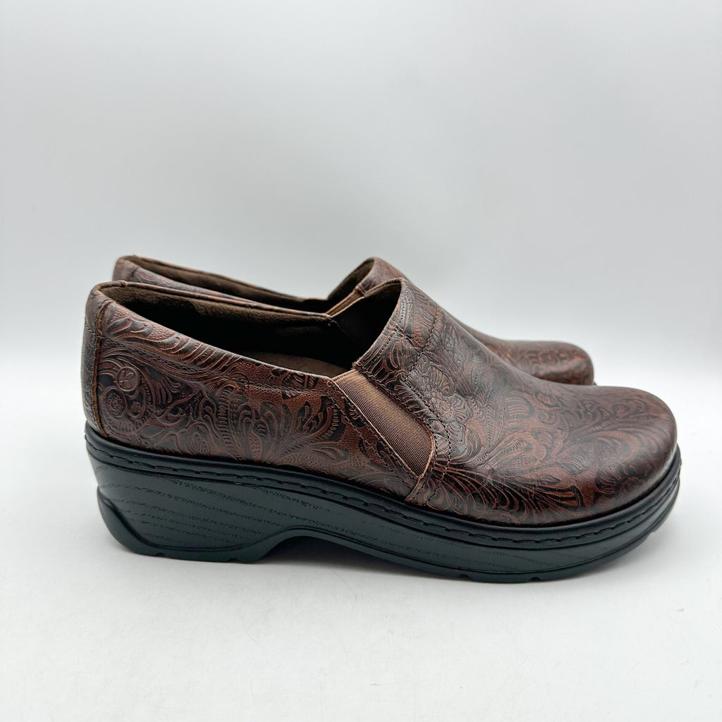 KLOGS FOOTWEAR Womens Naples Clogs Size 10 Wide Brown Embossed Floral SR NWOB