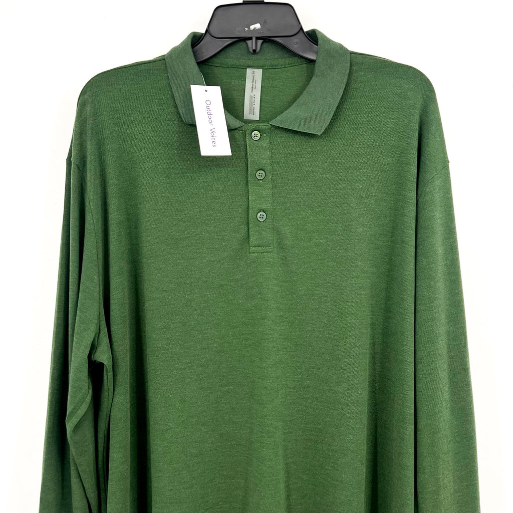 OUTDOOR VOICES Men's Birdie Long Sleeve Polo Shirt 3XL Greenwoods DriRELEASE NWT