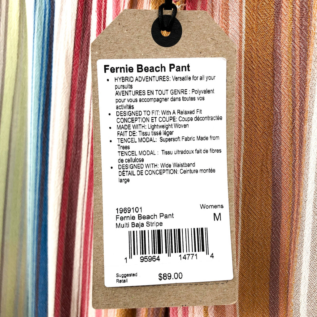 PRANA Women's Fernie Beach Pants Medium Gold Baja Stripe Wide Leg Mid Rise NWT