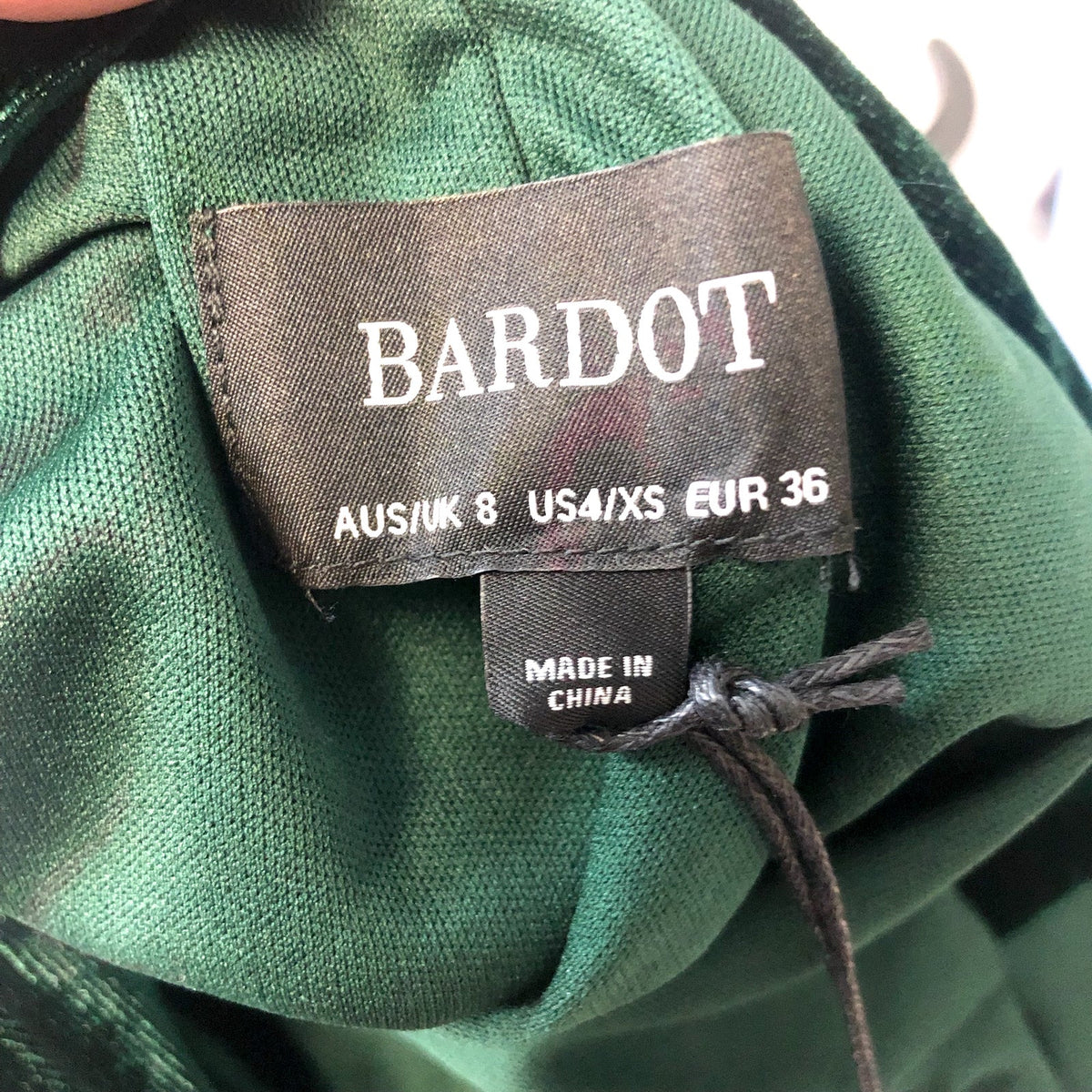 BARDOT Women's Kalani Cowl Back Velvet Dress US 4 Dark Green Long Sleeve NWT