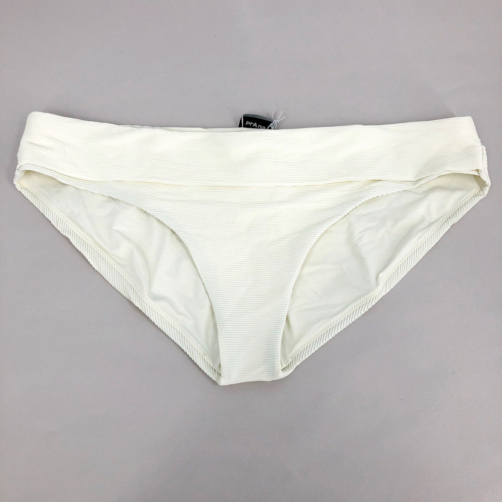 PRANA Women's Marta Bikini Bottom XS White Horchata Ottoman Ribbed Banded NWT
