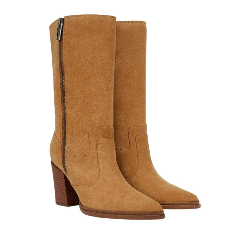 Franco Sarto Women Jaxon Mid Calf Boot Size 9 EU 40 Brown Suede Pointed Toe NWOB