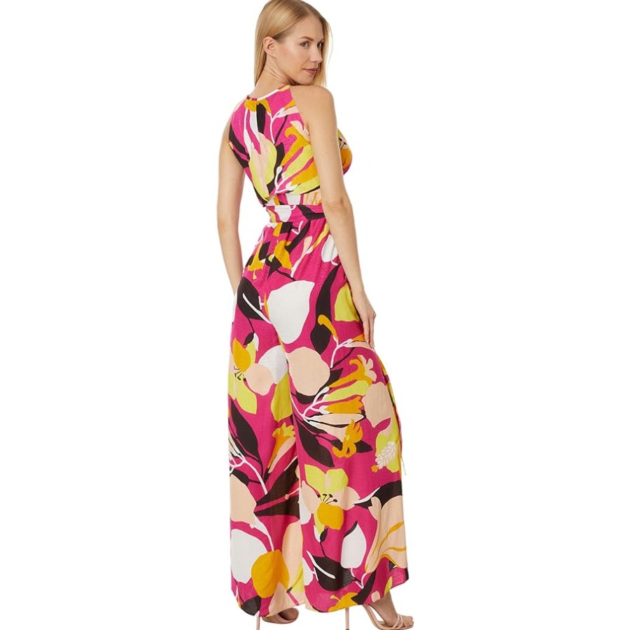 TED BAKER Molliah Halterneck Jumpsuit Size 5 US 12 Bright Pink Wrap Bodice