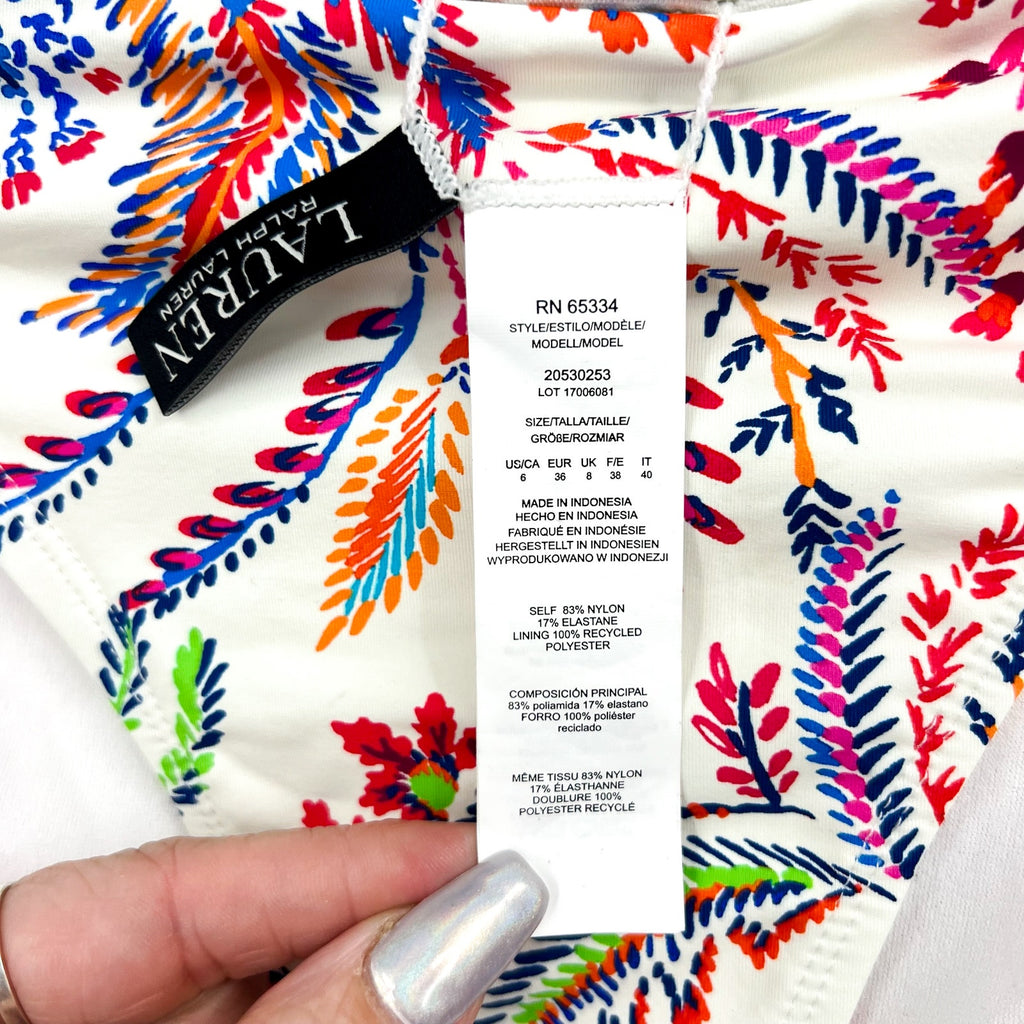 LAUREN RALPH LAUREN Fleurette Hipster Bikini Bottom Size 6 White Twist Side NWT