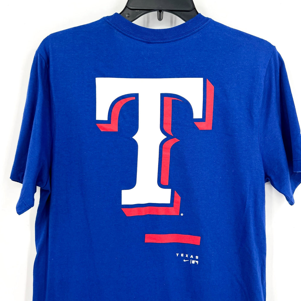 NIKE Mens Texas Rangers Logo Short Sleeve T-Shirt US Small Blue Crewneck NWT