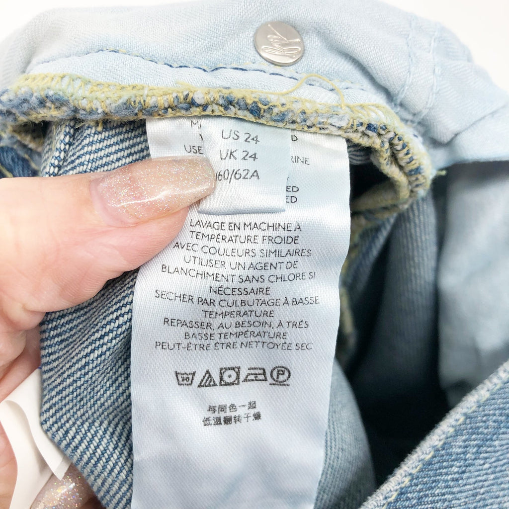 WE THE FREE BY FP Maggie Straight-Leg Jeans Size 24 Blue Raw Hem Mid-Rise NWOT