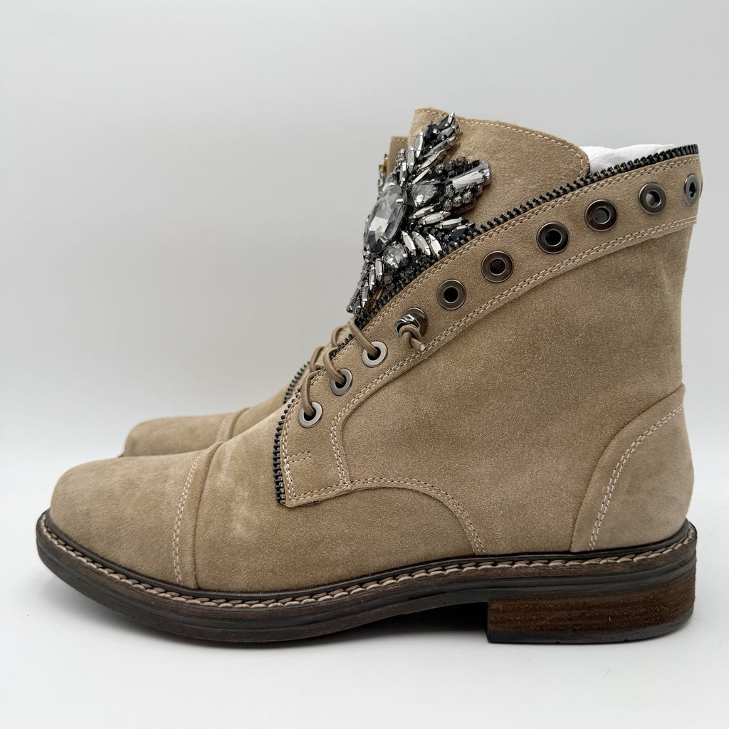 Vince Camuto Womens Sefella Combat Booties Size 12 EU 42 Tan Suede Ankle NIB