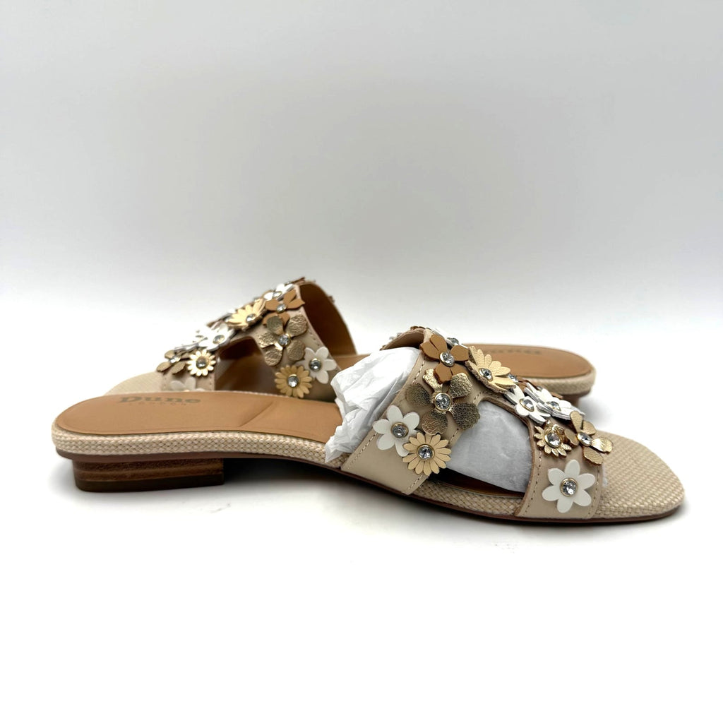 Dune London Womens Loupes Floral Slide Sandals Size 7 EU 37 White Leather NIB