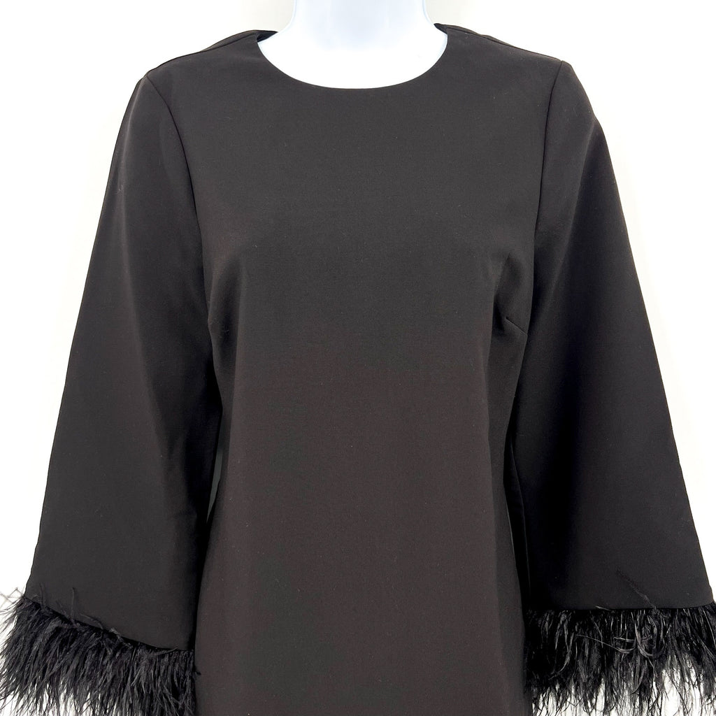 LIKELY Women Marullo Feather Trim Mini Dress Size 4 Black Long Sleeve Shift NWT