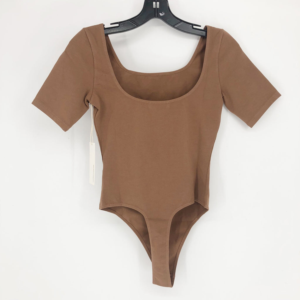 LACAUSA ANTHROPOLOGIE Womens Dawn Bodysuit Large Mocha Brown Short Sleeve NWT
