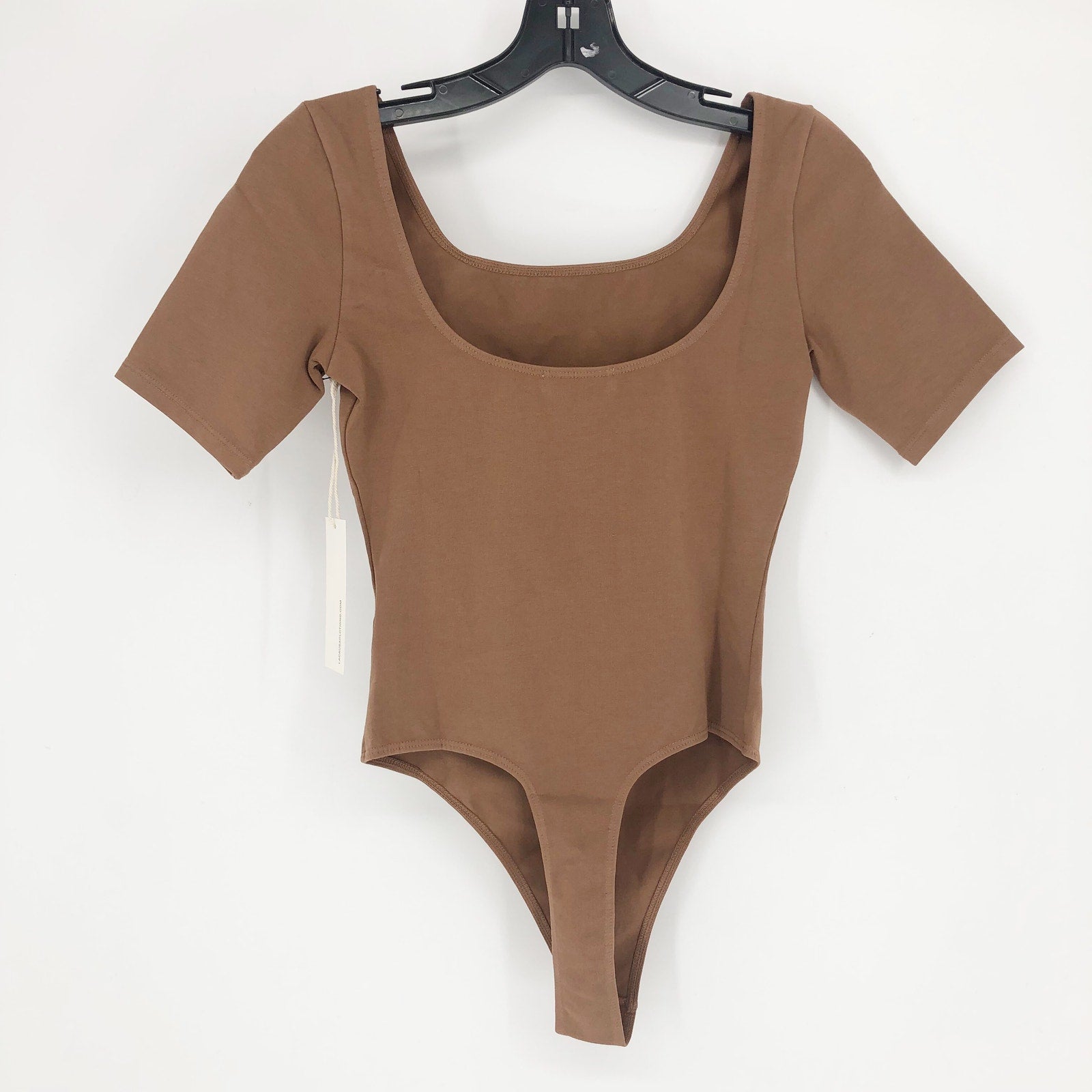 LACAUSA ANTHROPOLOGIE Womens Dawn Bodysuit Large Mocha Brown Short Sleeve NWT
