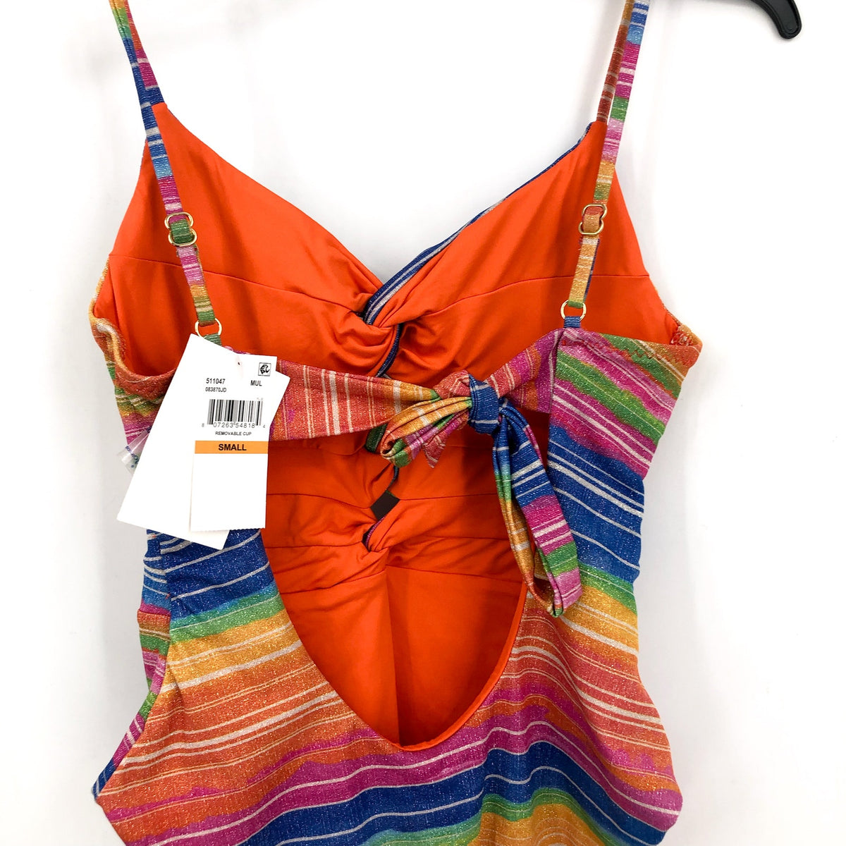 BECCA Women's Shoreline One Piece Swimsuit Large Pink Blue Multi Cut Out NWT