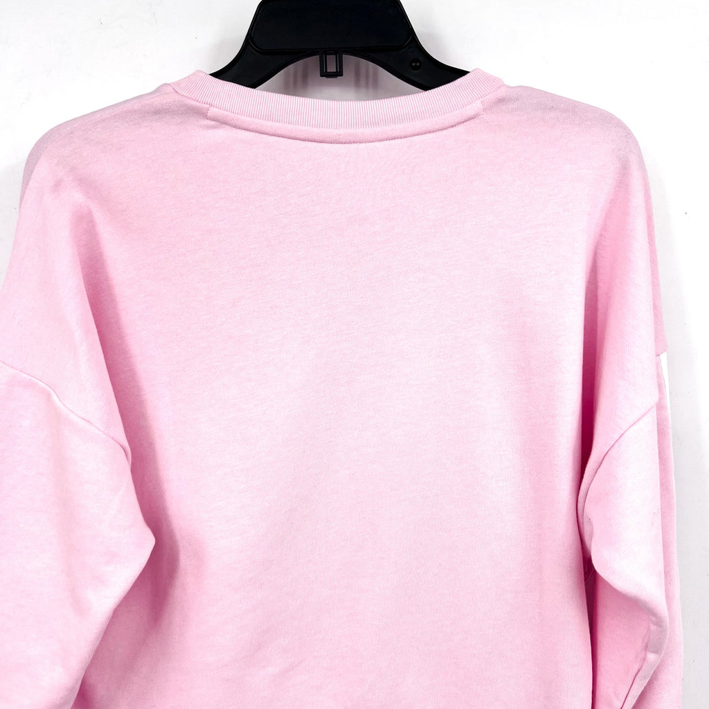 ADIDAS Womens Essentials 3 Stripes V-Neck Sweatshirt Small Pink White NWT