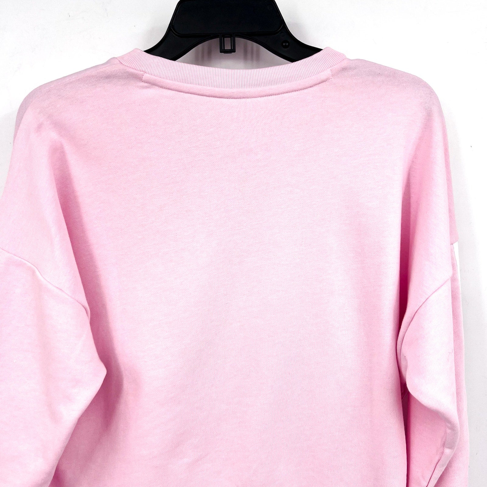 ADIDAS Womens Essentials 3 Stripes V-Neck Sweatshirt Small Pink White NWT
