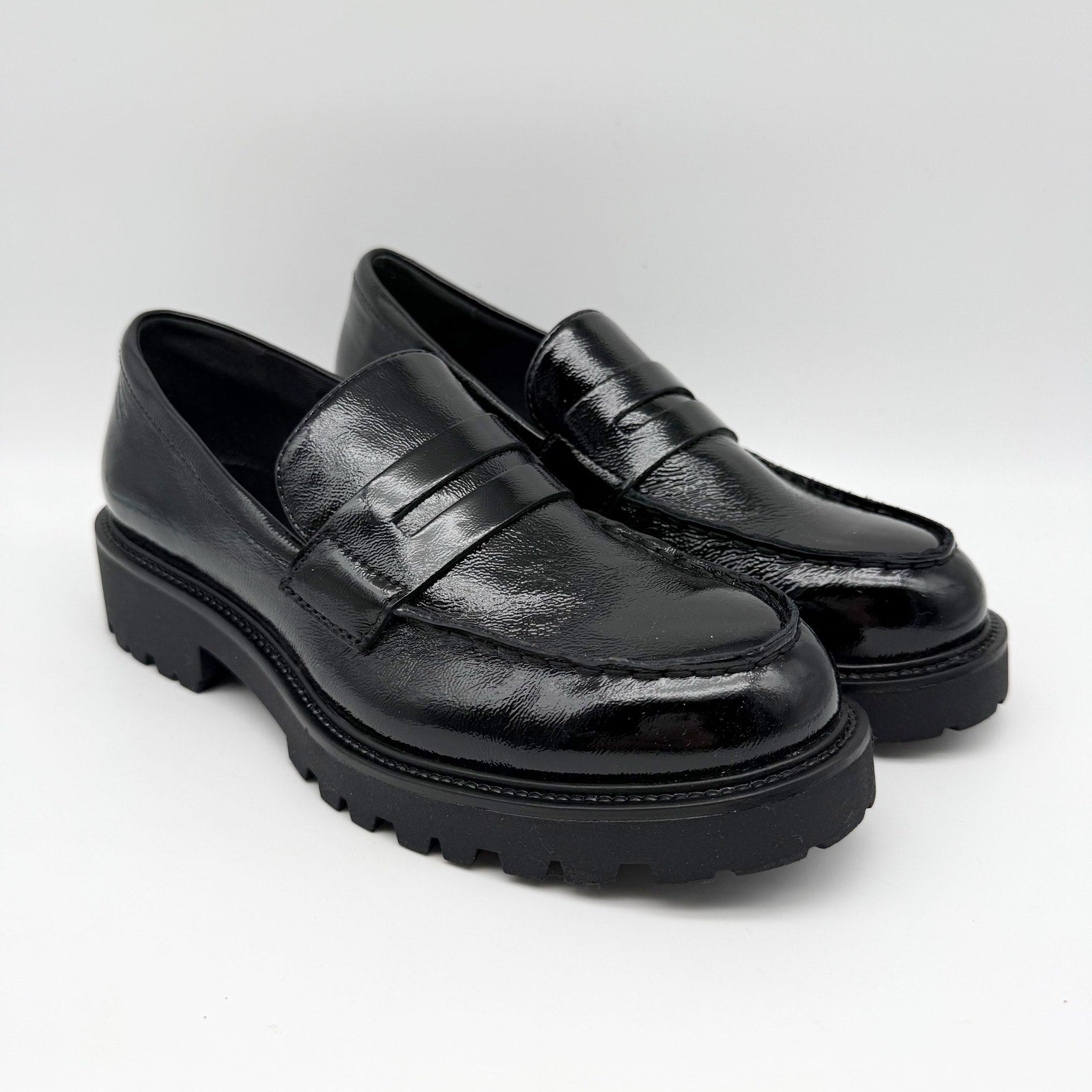 Vagabond Women Kenova Penny Loafers EU 40 US 10 Black Crinkle Leather NIB