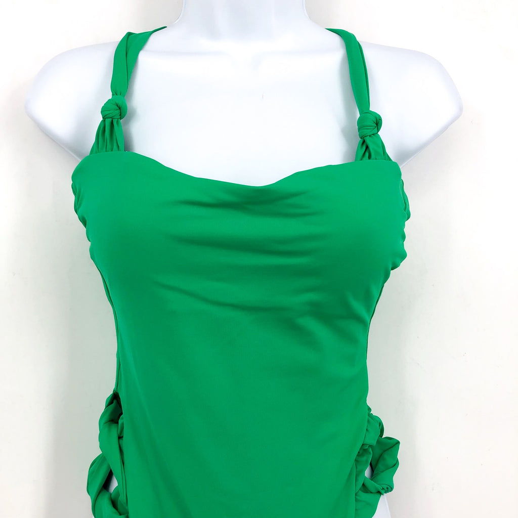 BECCA Baja Mar One Piece Swimsuit Large Green Verde Bow Side Open Back NWT