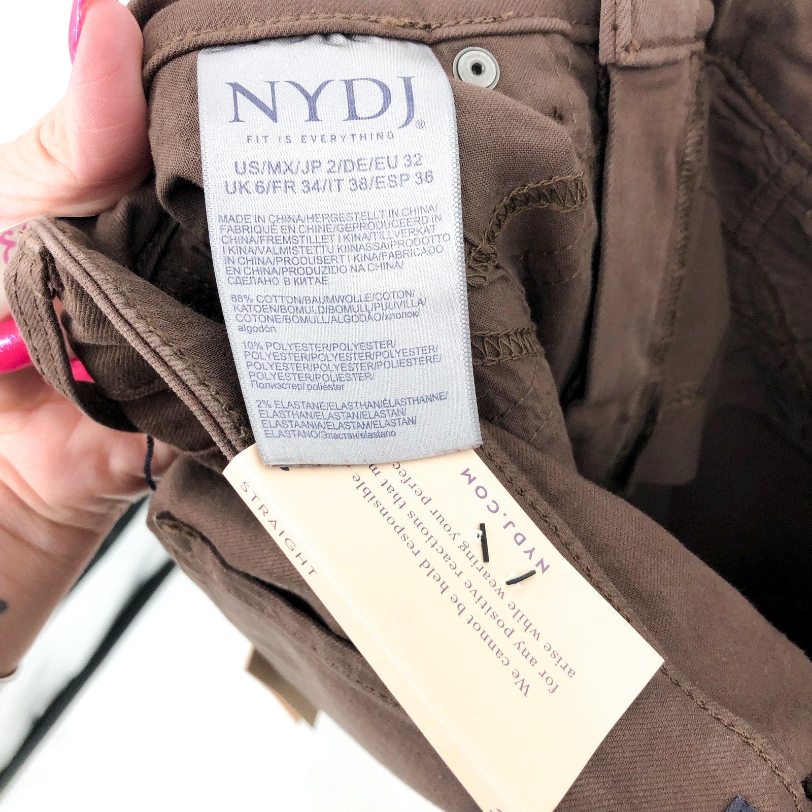 NYDJ Women's Marilyn Straight Jeans Size 2 Brown High Rise 32" Inseam NWT